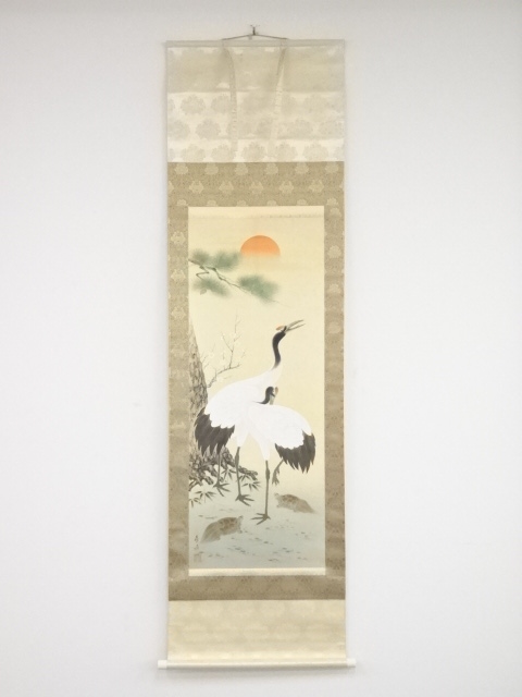 JAPANESE HANGING SCROLL / HAND PAINTED / CRANES